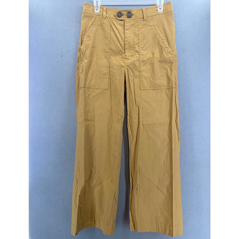 Maeve Anthropologie Mustard Yellow Wide Leg Utility Pants Linen Blend Size 10